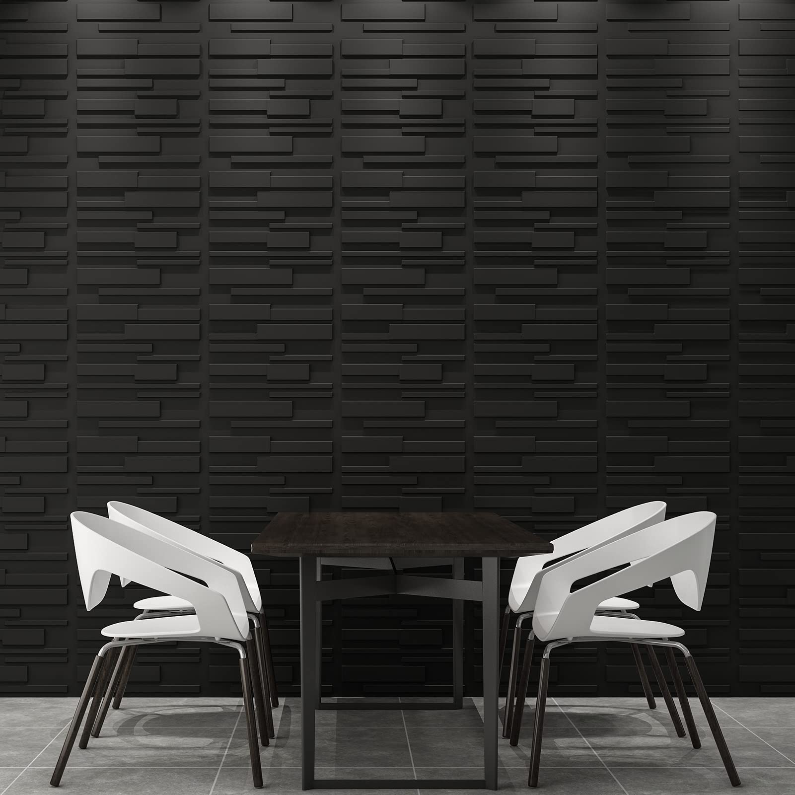 Zalorin Decorative PVC Wall Panels, 32 Square Feet, 3D Rectangle 3-Black, Sq Ft