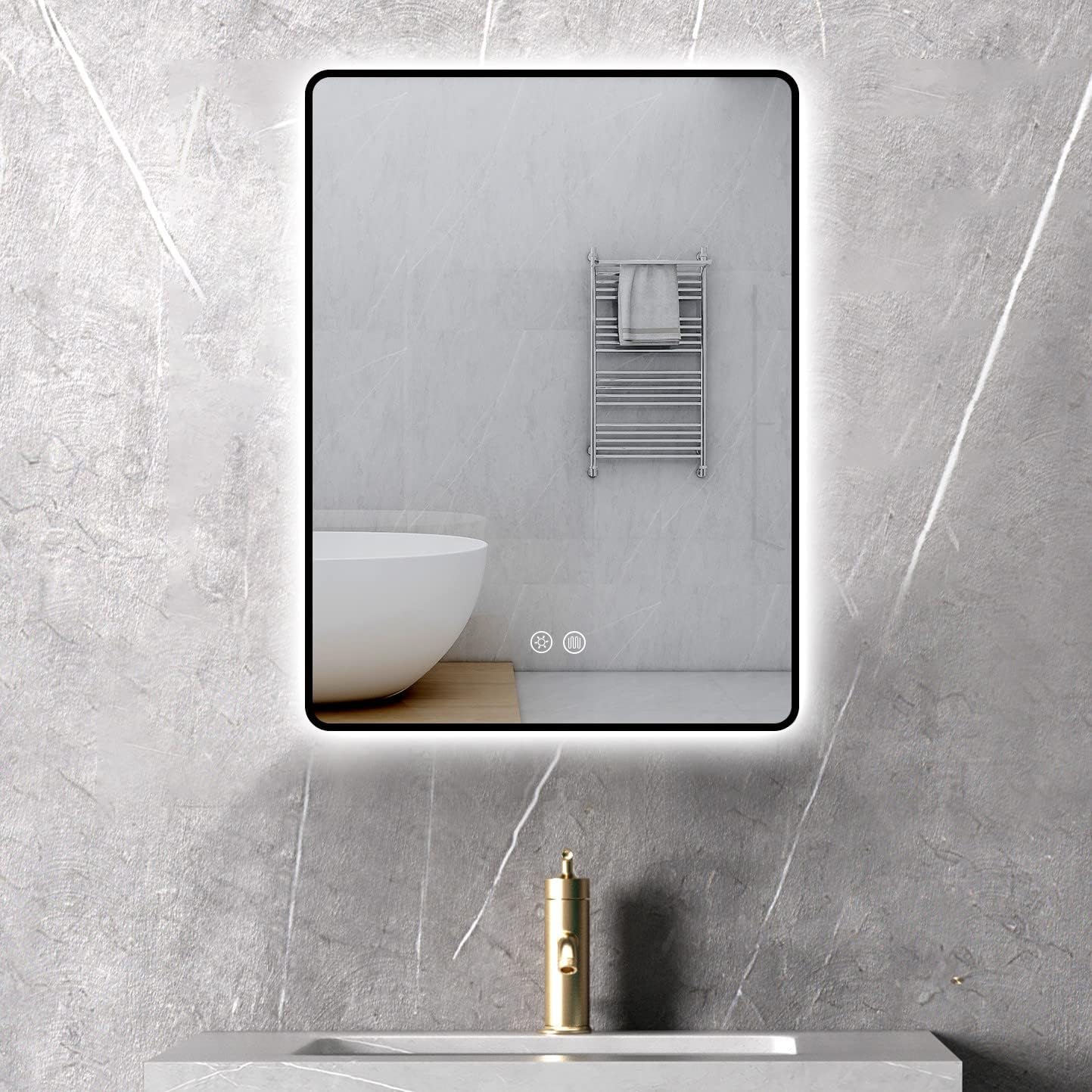 Zalorin LED Mirror 24 inch Rectangle Mirror Vanity Mirror with LED Light, Bathroom Decor Mirror with Light Wall Mounted Bathroom Mirror Makeup Mirror (Matte Black / Rectangle, Backlit)