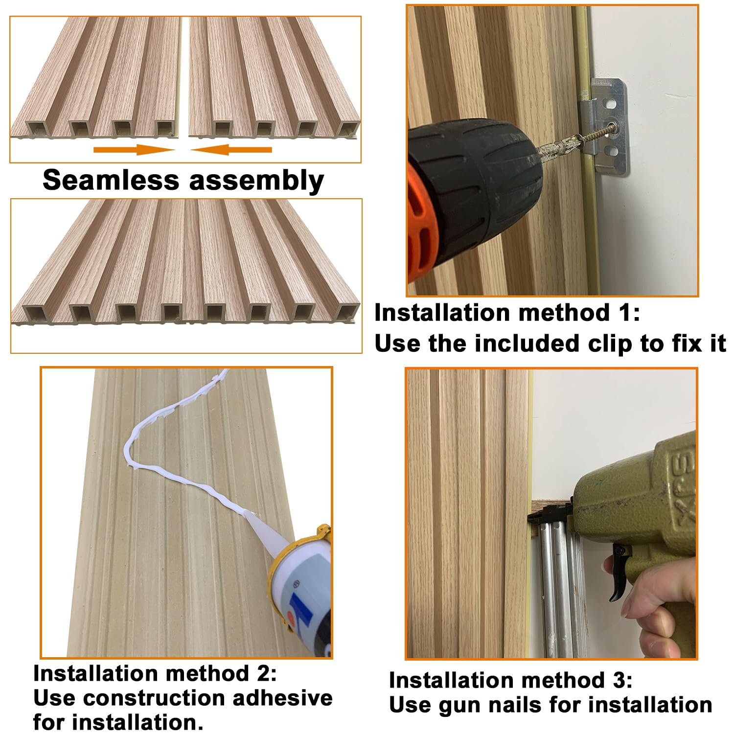 Zalorin12-Pack Slat Wall Panel 3D WPC Grille for Walls Embossed White Oak Textured Wood Plastic Composite Panel Wood Strip Texture 3D Wall Panels