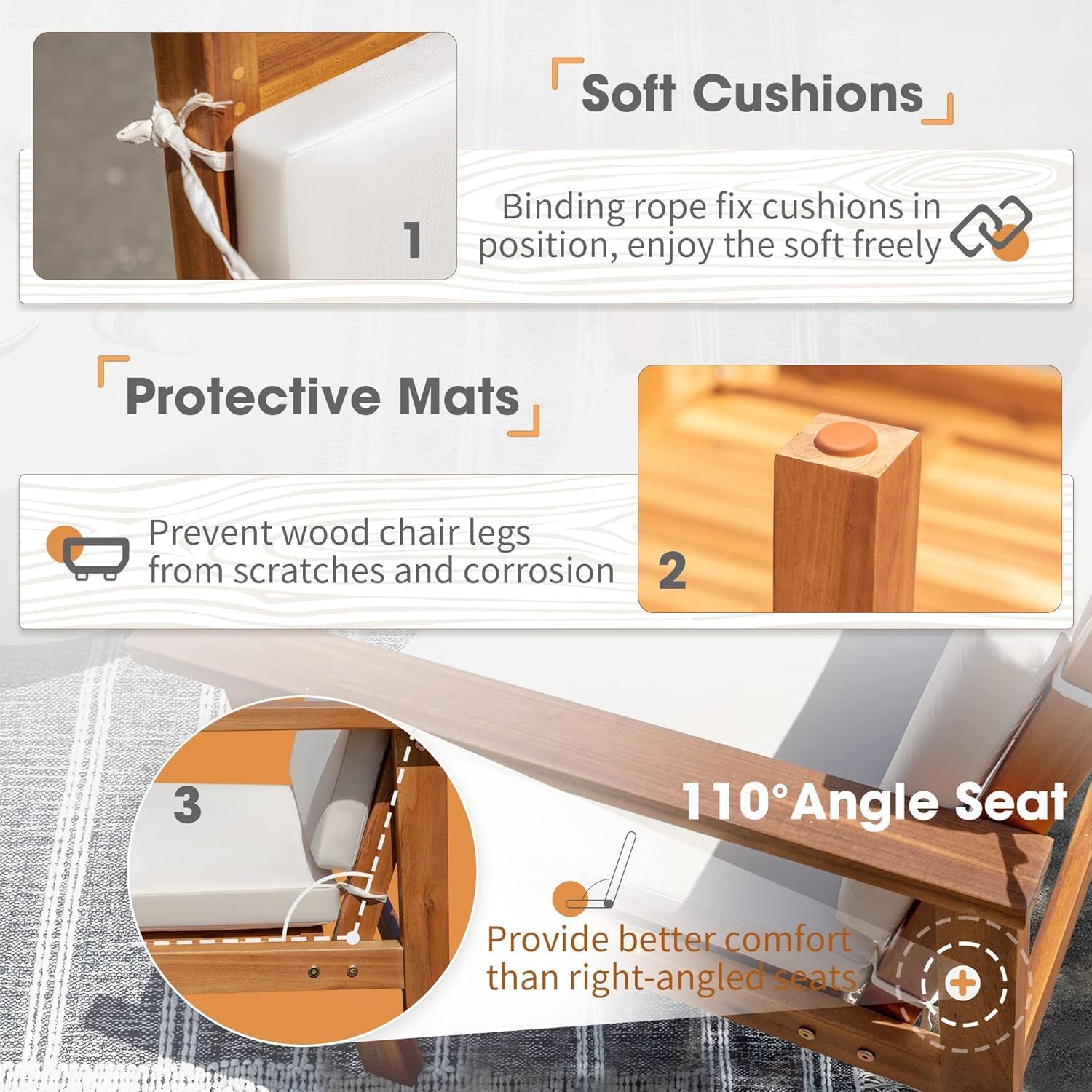 IDZO Patio Furniture 4 Piece Acacia Wood Outdoor Conversation Sofa Set with Table & Cushions Porch Chairs for Garden, Deck, Backyard, Natural