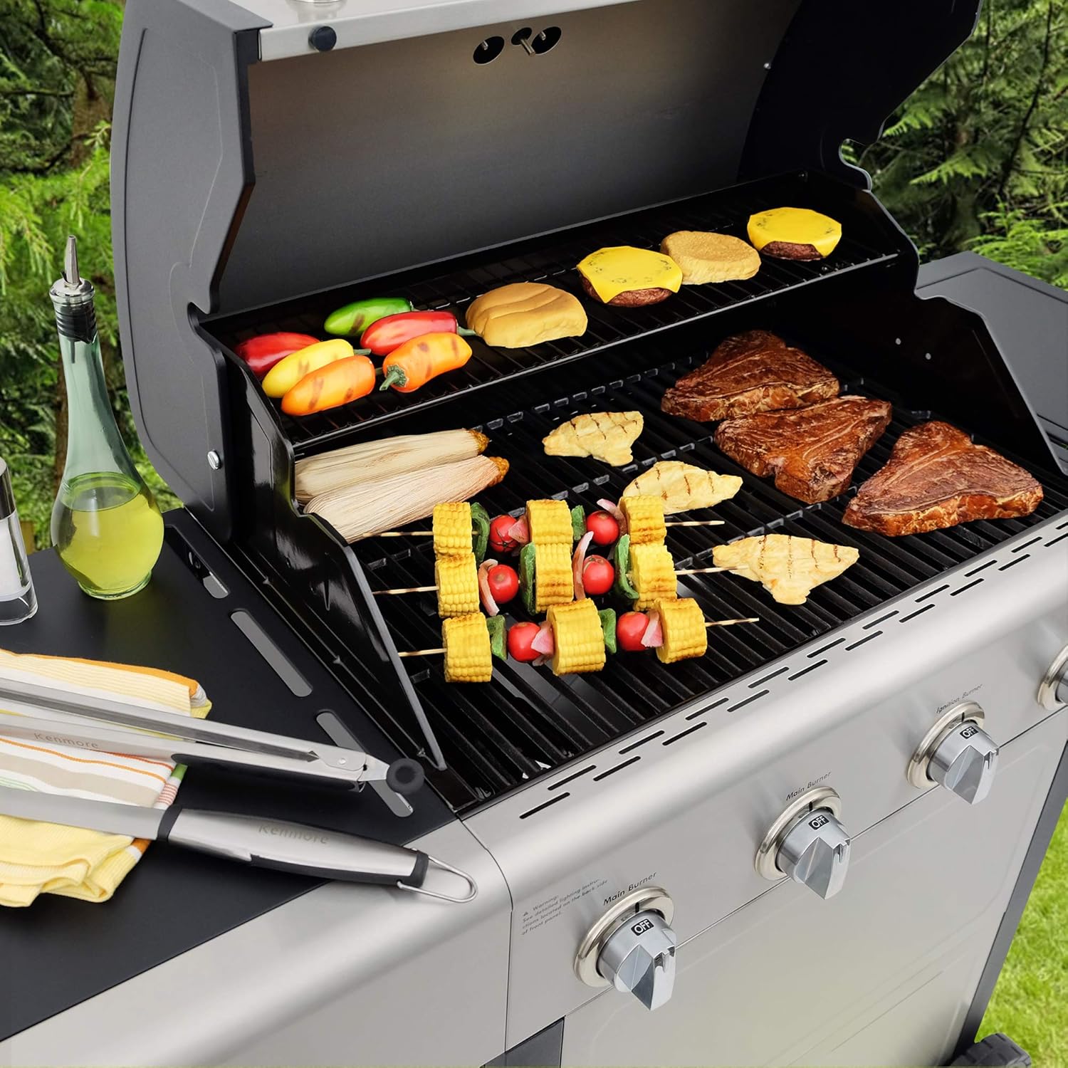 Zalorin Open Cart Grill with Side Burner, Stainless Steel
