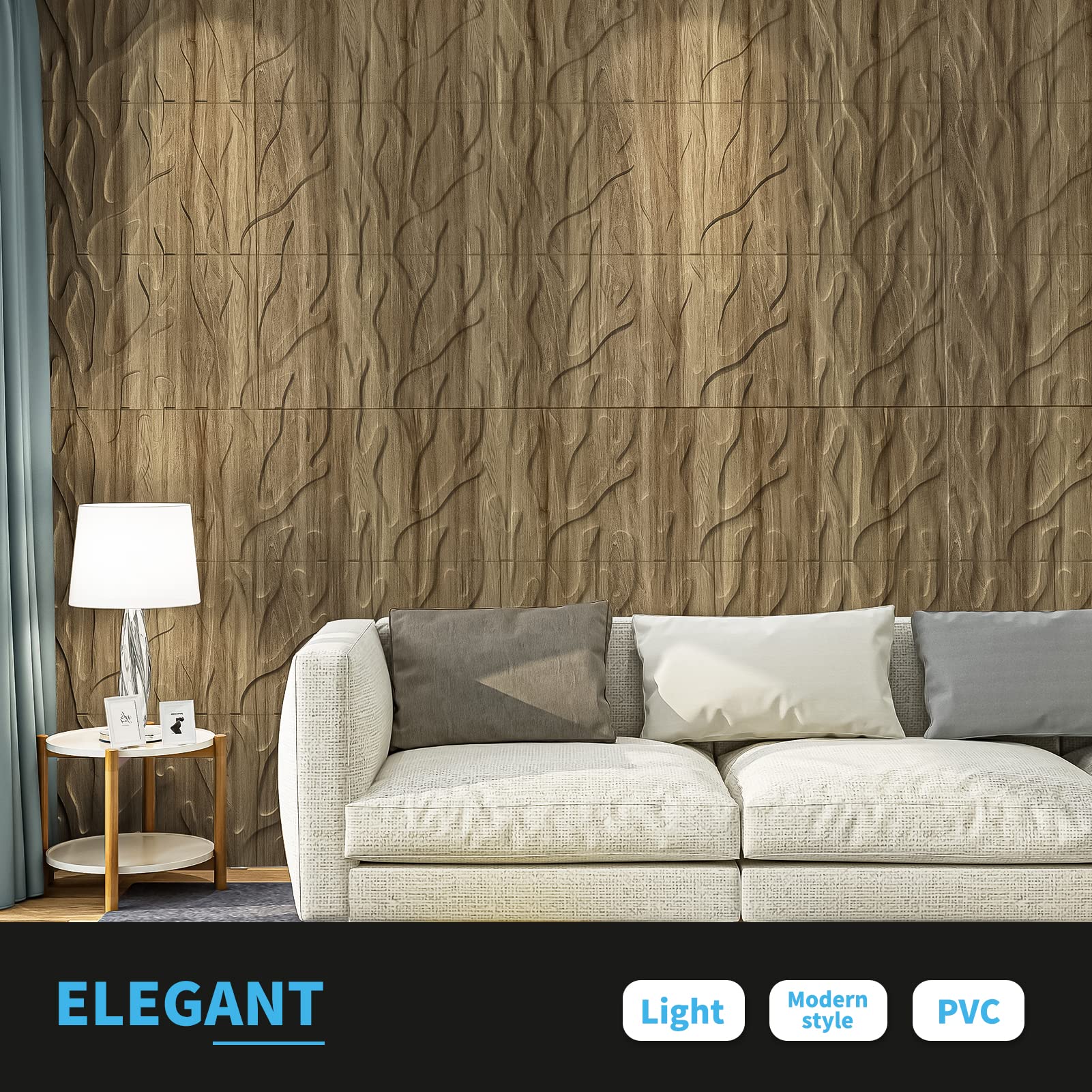 Zalorin 3D Textured Wall Panel for Interior Wall Decor, Trunk in Maple, 12-Tile 19.7 x 19.7in.