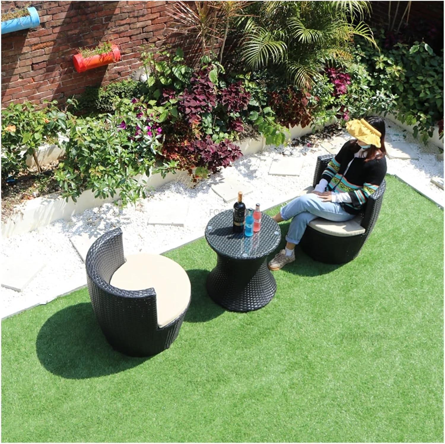 IDZO Balcony Table and Chair Set Courtyard Balcony Small Table and Chairs Garden Furniture Sets Leisure Rattan Three-Piece Set Waterproof Outdoor Table and Chair Bistro Table Set (Color : 2 Chairs-1 Table