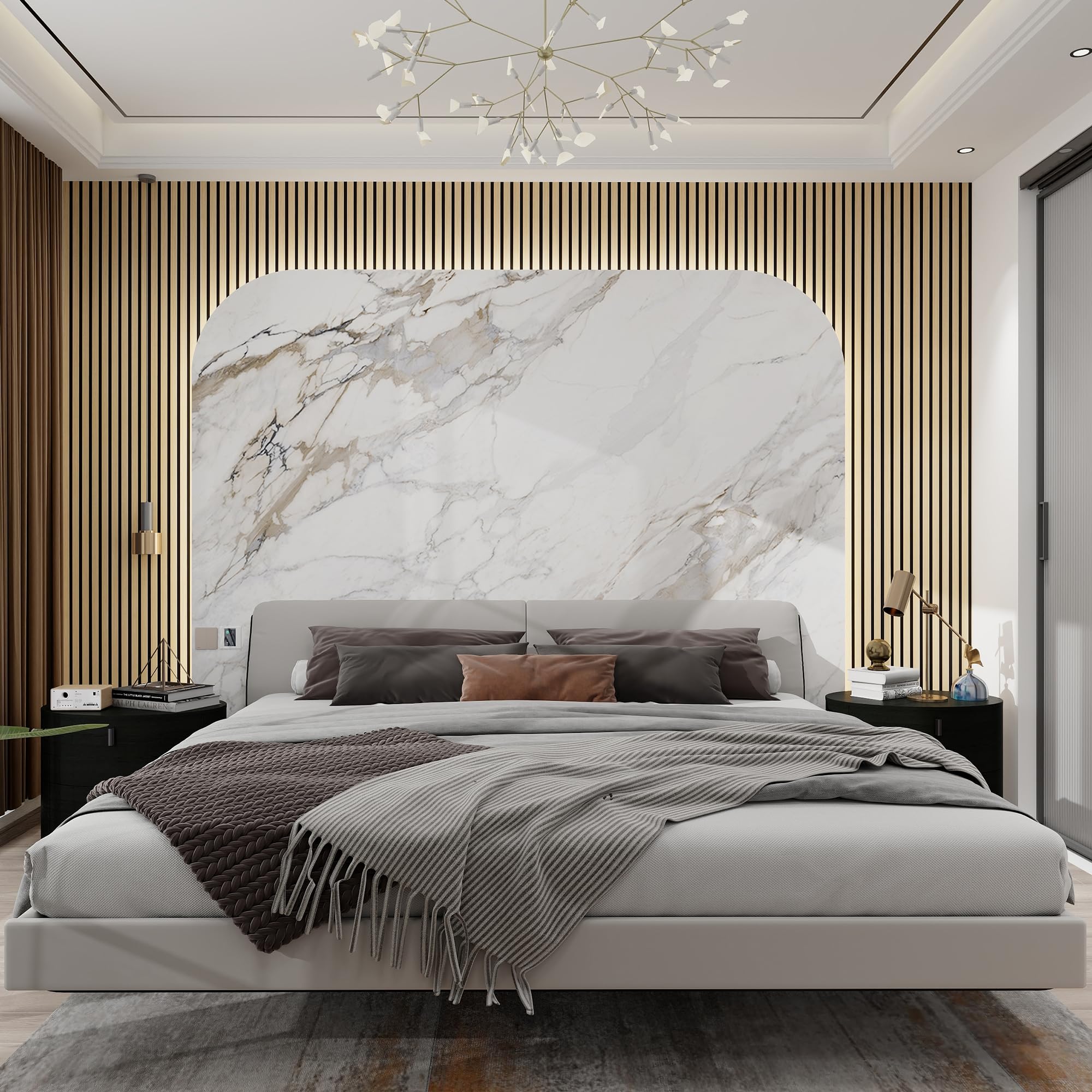 ZalorinAcoustic Wood Veneer Slat Wall Panels for Interior Wall and Ceilings Decor | Sound-Absorbing Felt Board | 3D Sound Proof Decorative Panels | 94.49” x 23.62” Each Box | 2 Pack | Natural Oak