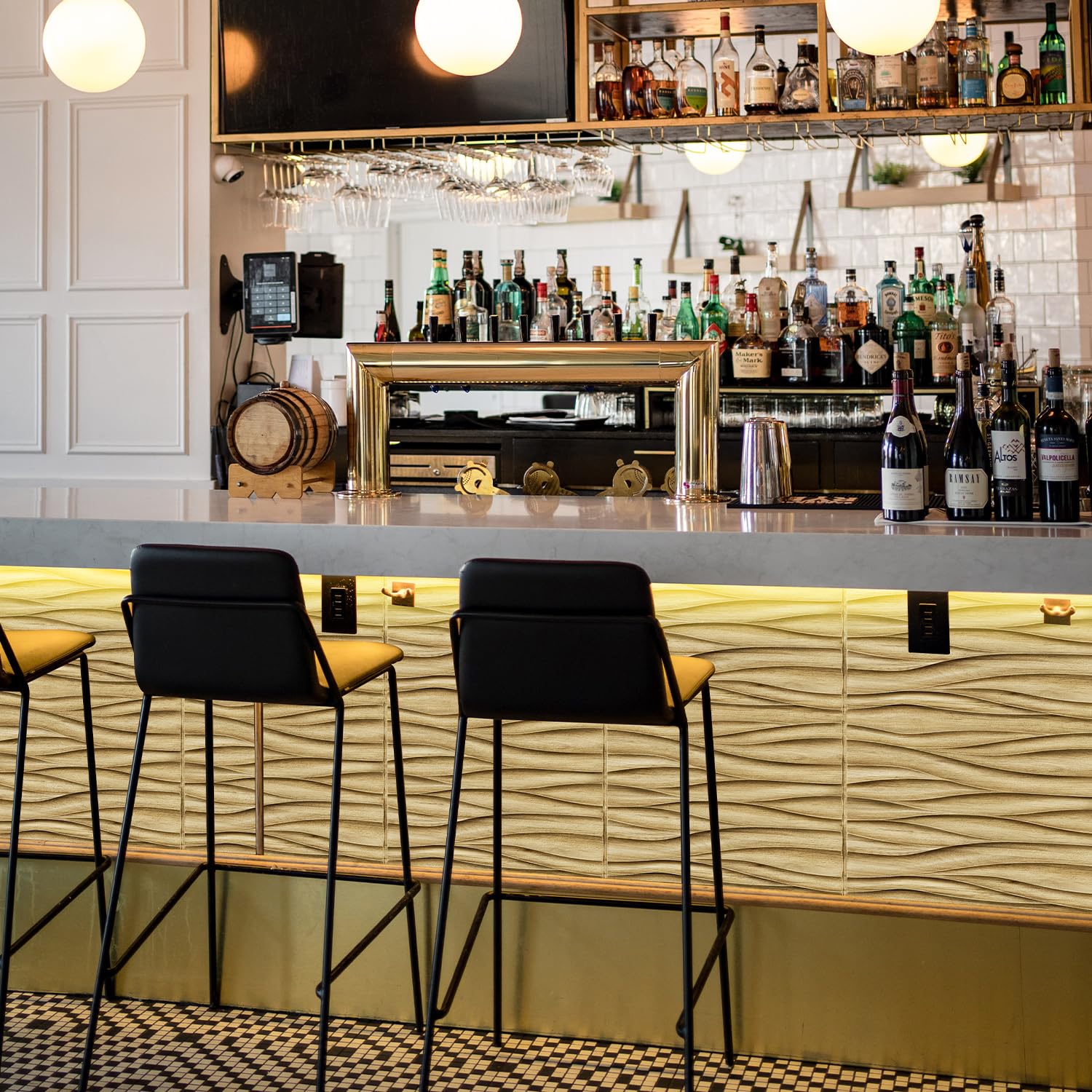 Zalorin Wood Wall Panels for Interior Wall Decor, Natural Oak 3D Wall Decor Panels Peel and Stick, Wave Design Accent Wall Covering Panels for Lobby, Office