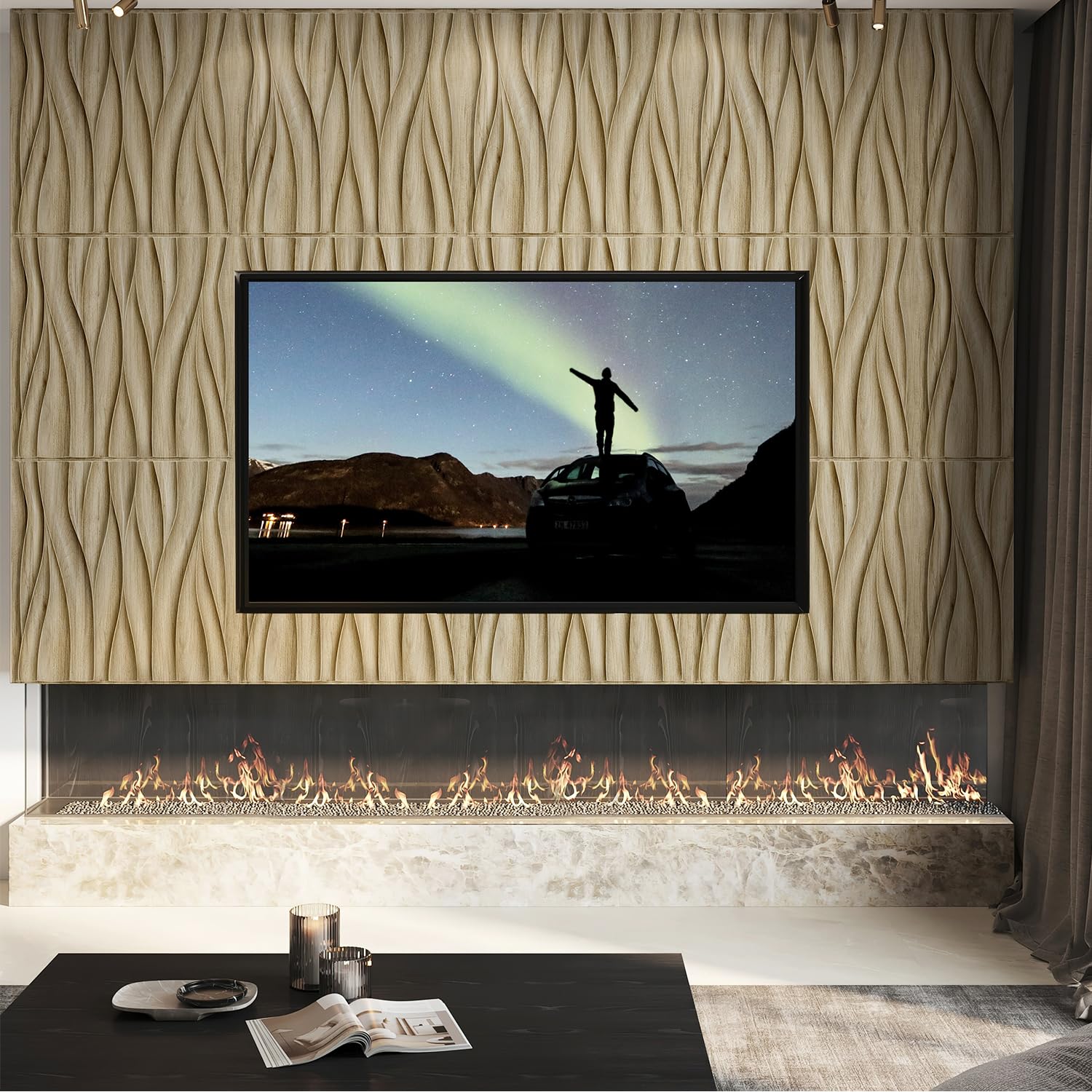 Zalorin Wood Wall Panels for Interior Wall Decor, Natural Oak 3D Wall Decor Panels Peel and Stick, Wave Design Accent Wall Covering Panels for Lobby, Office