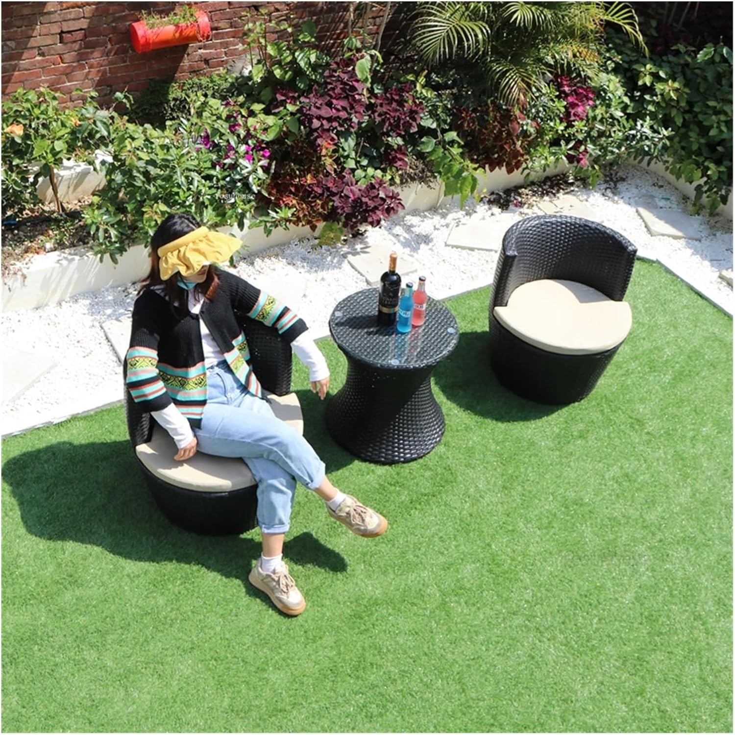 IDZO Balcony Table and Chair Set Courtyard Balcony Small Table and Chairs Garden Furniture Sets Leisure Rattan Three-Piece Set Waterproof Outdoor Table and Chair Bistro Table Set (Color : 2 Chairs-1 Table