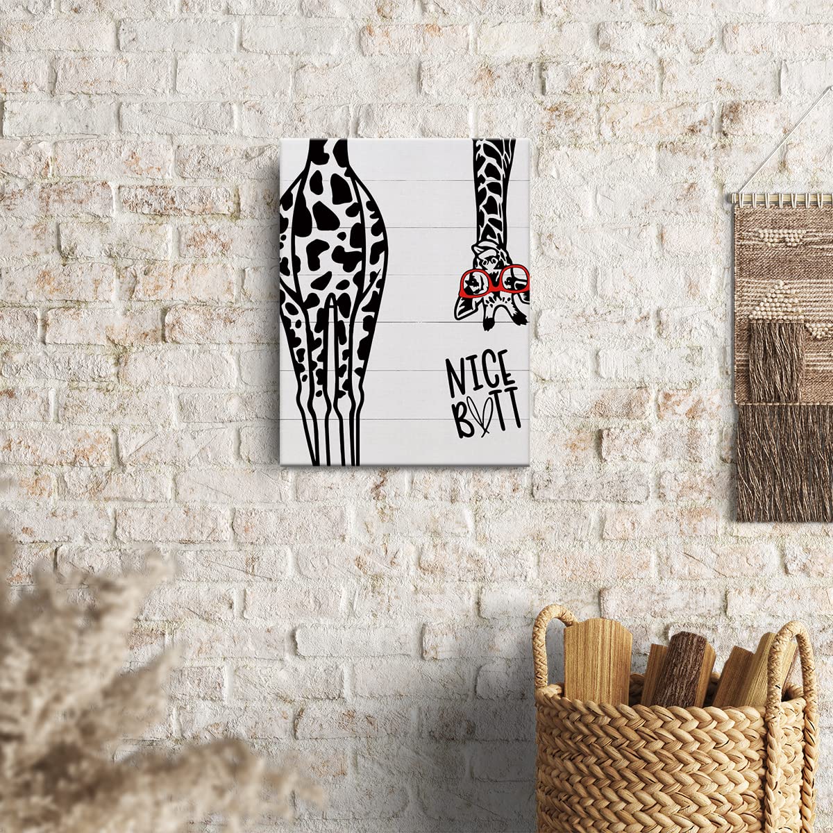 Zalorin Bathroom Canvas Print Decor Bathroom Quote Giraffe Wall Painting Posters Artwork 12”X15” Perfect Home Office Decoration (Framed)