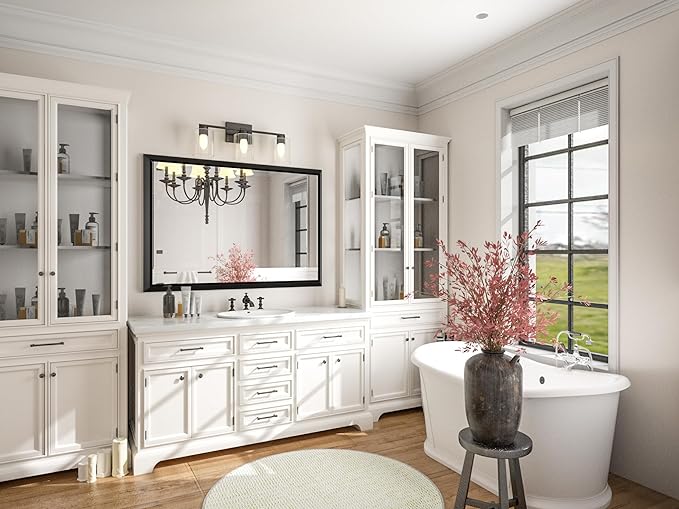 Zalorin 40x30 Inch Black Bathroom Mirror for Wall,Matte Black Bathroom Vanity Mirror,Metal Frame Rectangle Mirror Farmhouse,Modern Square Corner Wall Mirror(Horizontal/Vertical)