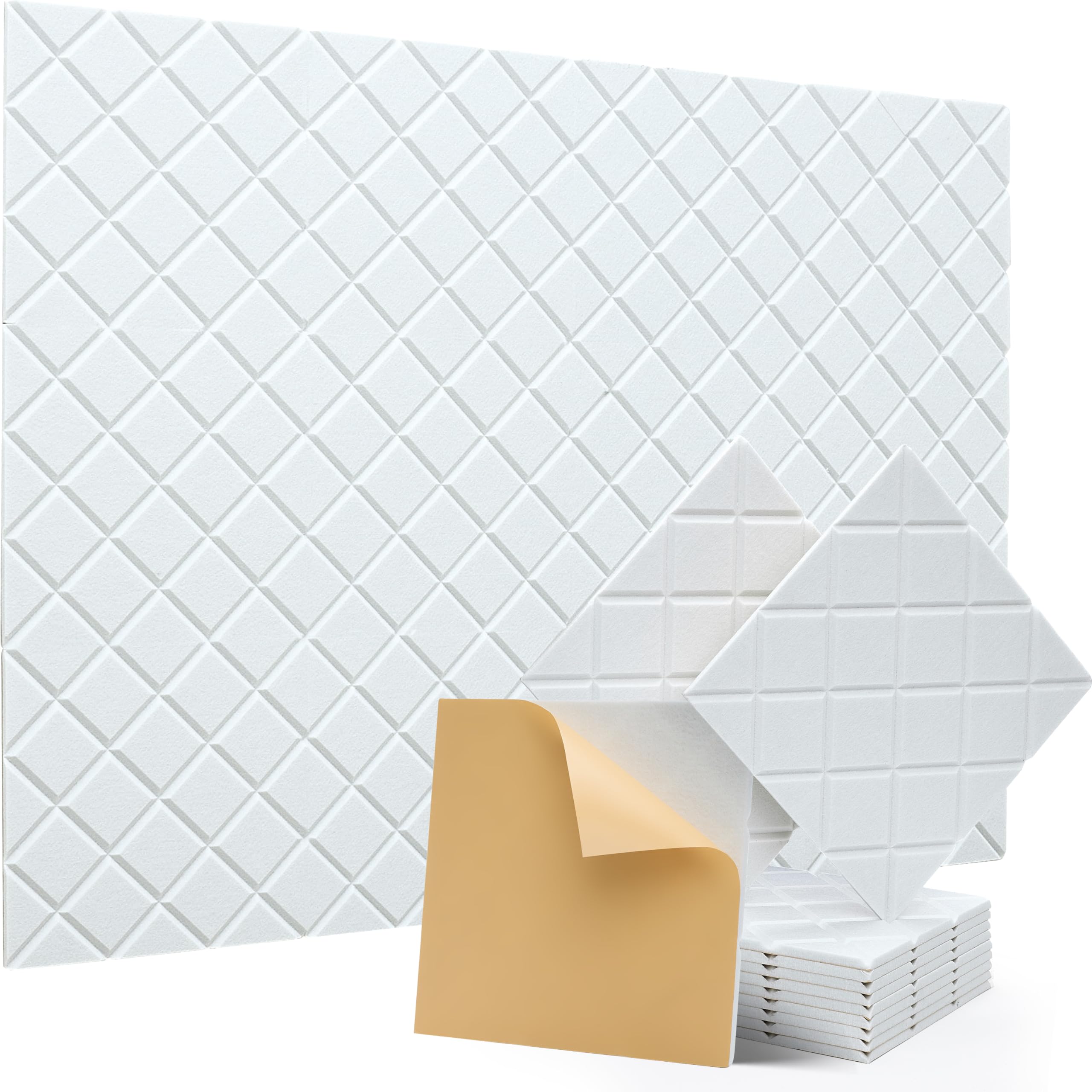 ZalorinSoundproof Wall Panels, Acoustic Panels Sound Absorbing High Density, 12 Pack Sound Proof Panels for Walls Self-Adhesive, Sound Dampening Panels for Walls Bedroom Studio 12" X 12" X 0.4" White