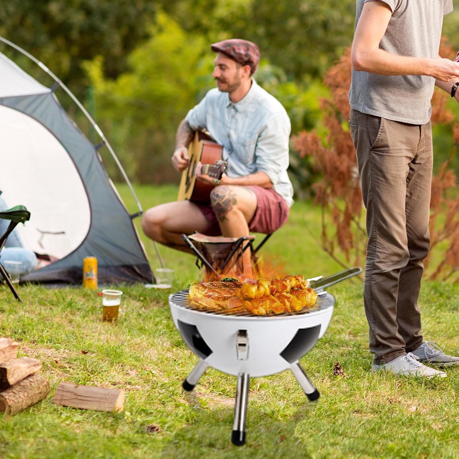 Zalorin Ball Shaped Charcoal Grill, Spherical Football Golf Stove Grill, Chrome-Plated Cooking Tool for Camping, Outdoor Parties, Picnic, Barbecue