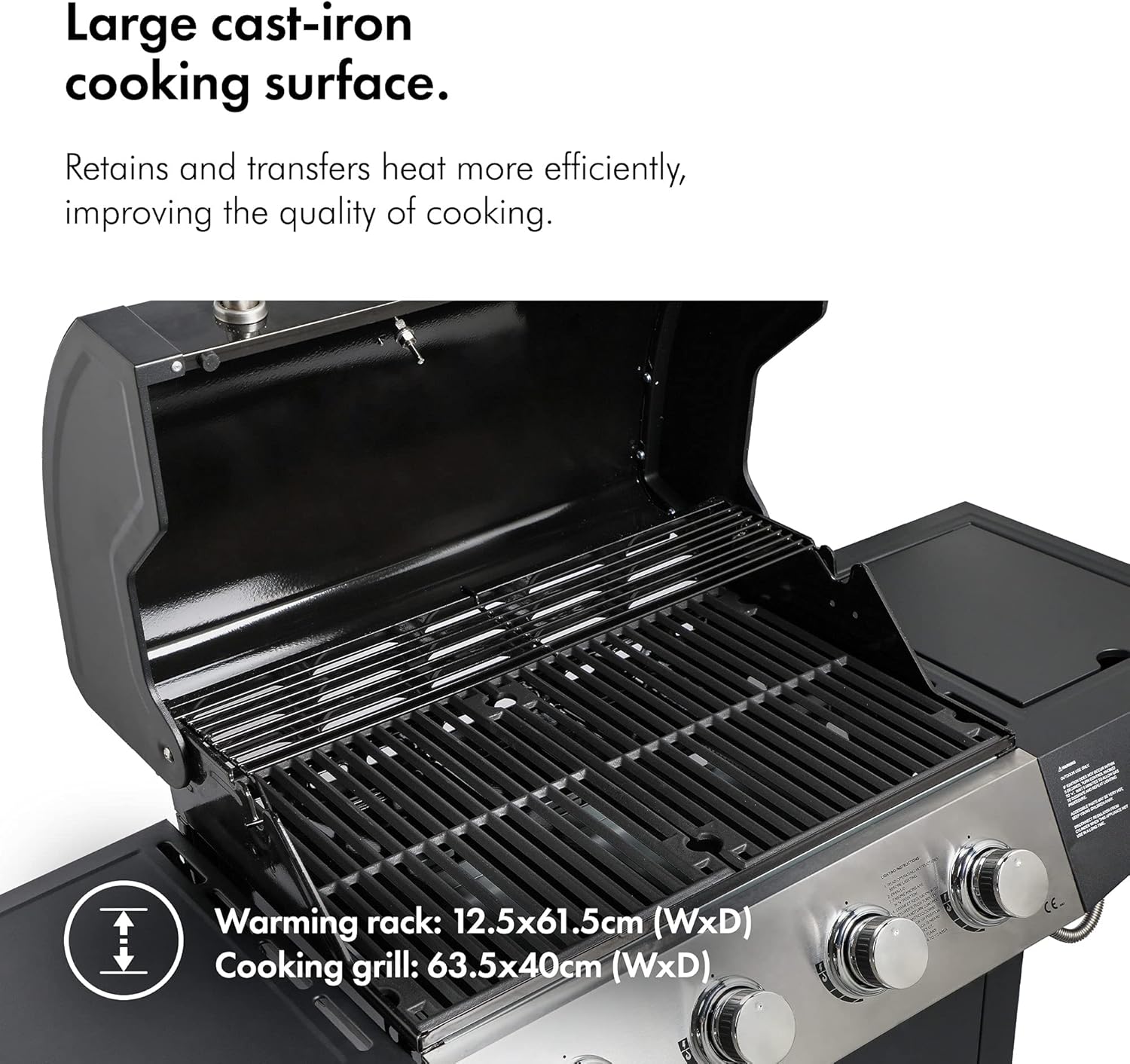 Zalorin Gas BBQ, 4+1 Burner Gas Barbecue with Warming Rack, Side Burner, Temperature Gauge, Cabinet Storage, 4 Wheels, Portable, Steel & Chrome, Grill Meat, Fish, Veg in Your Garden Outdoor Space