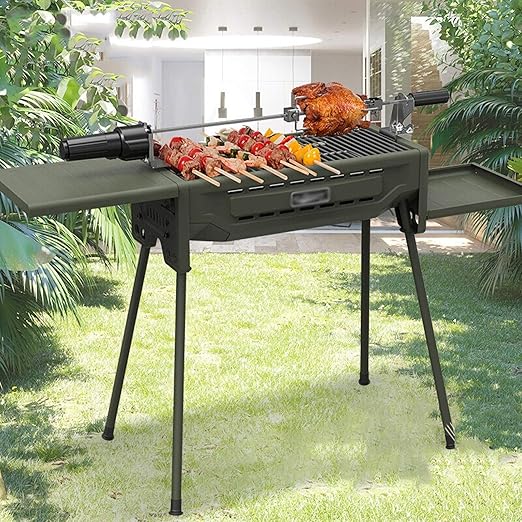 Barbecue Grill/Charcoal Grill Portable Foldable Charcoal Grill Outdoor BBQ Grill Large Cooking Surface with Baking Fork and Non-stick Bottom Pan for Outdoor Picnic Patio Cooking Backyard Party,dark Gr