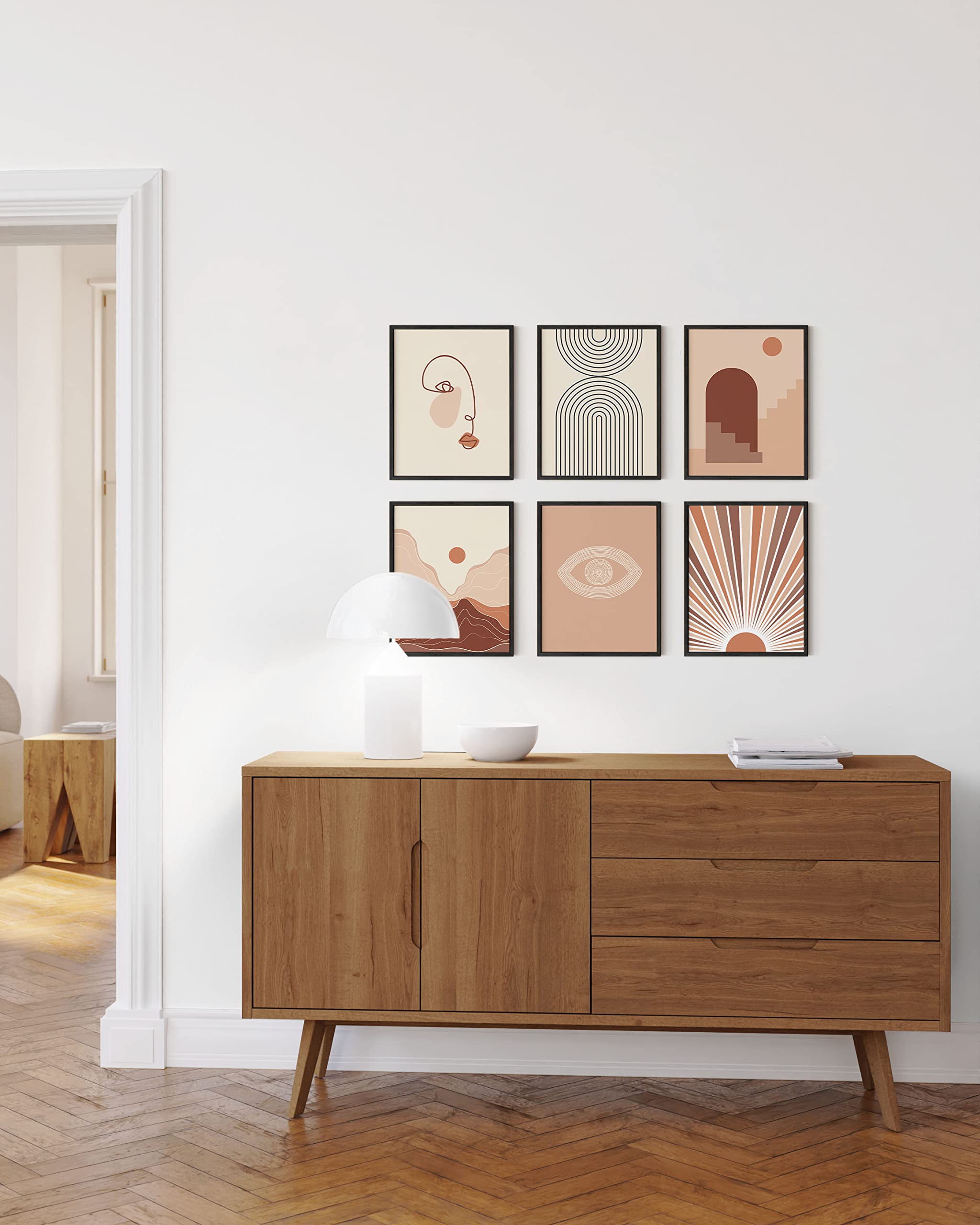 Zalorin Boho Prints for wall decor - Set of 6 Boho Posters and Boho Art Prints Mid Century wall art | Bohemian Prints, Boho Pictures, Neutral, UNFRAMED (Natural Boho, 8x10)