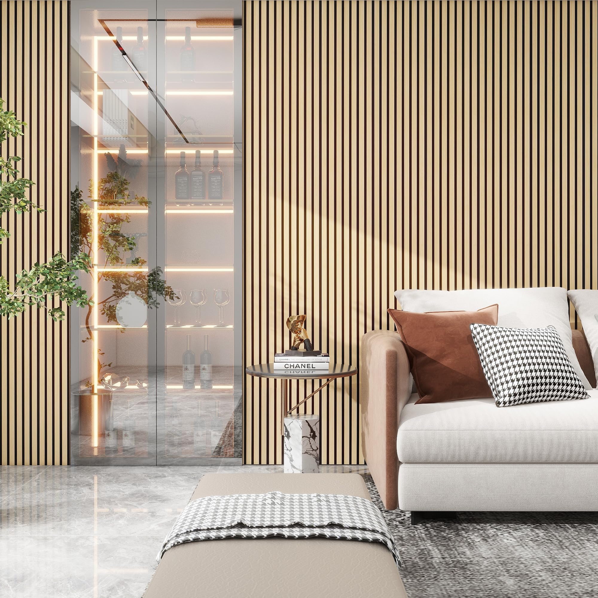 ZalorinAcoustic Wood Veneer Slat Wall Panels for Interior Wall and Ceilings Decor | Sound-Absorbing Felt Board | 3D Sound Proof Decorative Panels | 94.49” x 23.62” Each Box | 2 Pack | Natural Oak