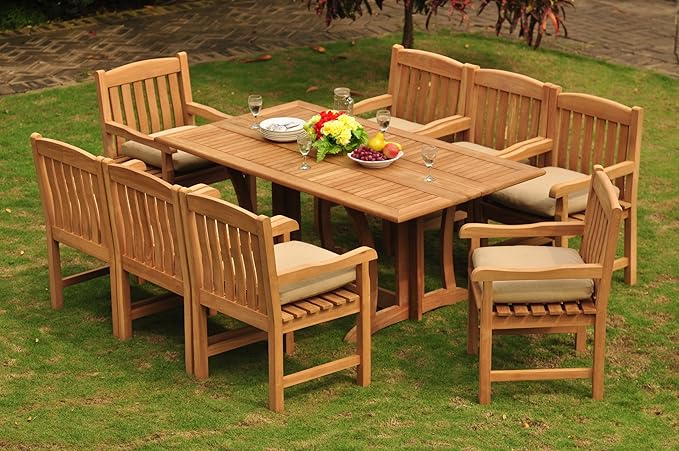 IDZO New 9 Pc Luxurious Grade-A Teak Wood Outdoor Dining Set - 69" Warwick Conole Folding Dining Rectangle Table and 8 Devon Arm/Captain Chairs #WHDSDVk