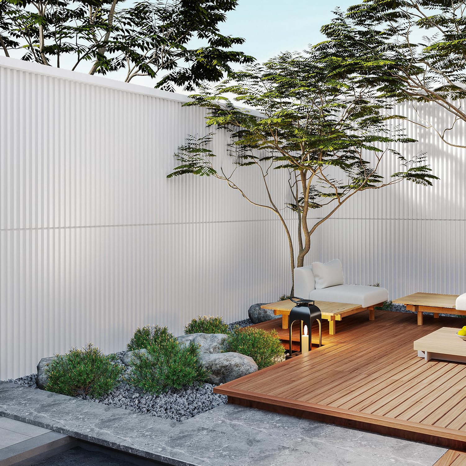 Zalorin12-Pack Slat Wall Panel 3D WPC Grille for Walls Embossed White Oak Textured Wood Plastic Composite Panel Wood Strip Texture 3D Wall Panels