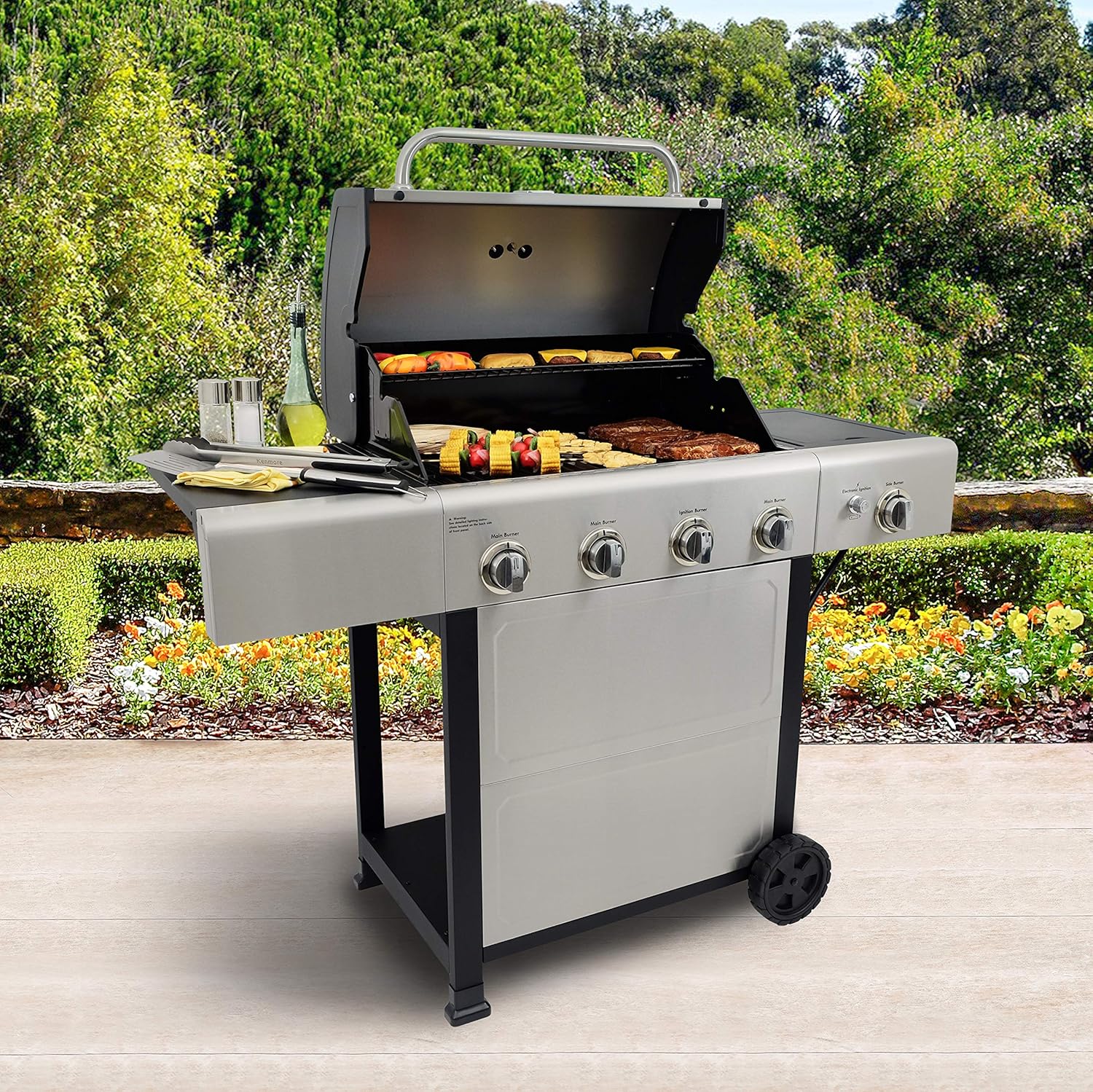Zalorin Open Cart Grill with Side Burner, Stainless Steel