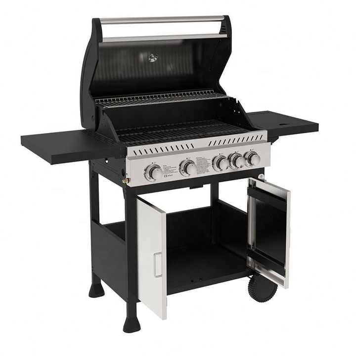 Zalorin 5-Burner Propane Gas BBQ Grill with Lid – Outdoor Gas Grill with Cast Iron Cooking Grates, Built-in Thermometer, for Patio & Backyard Cooking