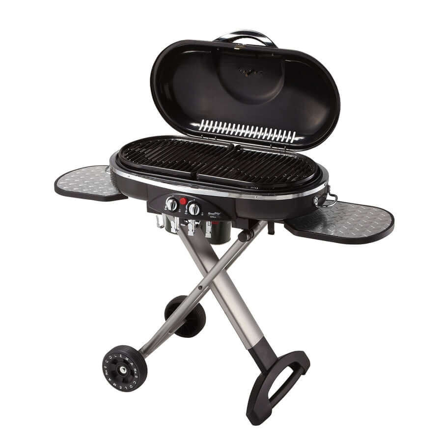 Zalorin Portable Folding Gas Grill with 2 Burners – Outdoor Propane BBQ Grill with Side Tables and Wheels, Compact Stainless Steel Barbecue for Camping, Tailgating, Patio