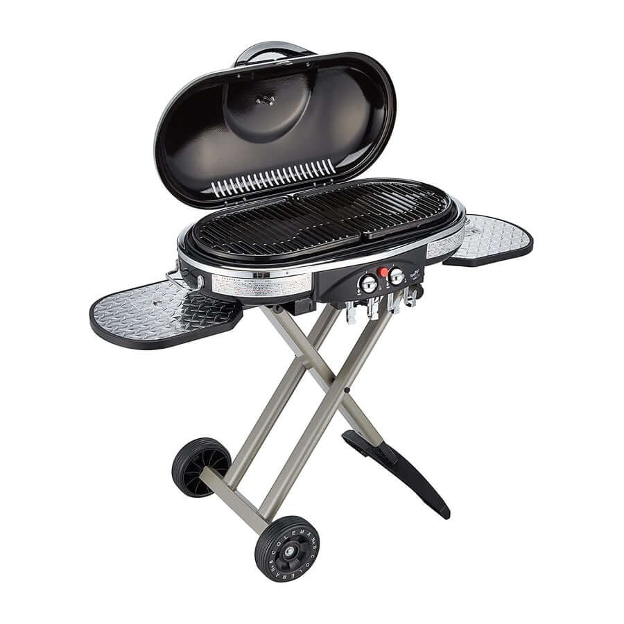 Zalorin Portable Folding Gas Grill with 2 Burners – Outdoor Propane BBQ Grill with Side Tables and Wheels, Compact Stainless Steel Barbecue for Camping, Tailgating, Patio