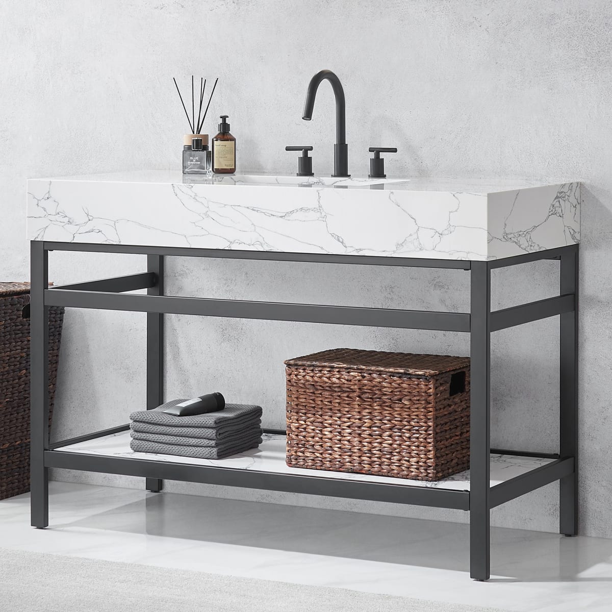 Zalorin 48" Free Standing Single Basin Vanity Set with Cabinet and Stone Composite Vanity Top