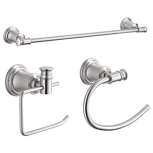 Zalorin 3-Piece Bathroom Accessories Set Wall Mounted,Toilet Paper Holder,Towel Ring, Adjustable Towel Bar(18’’-24’’),Zinc Alloy,Brushed Nickel