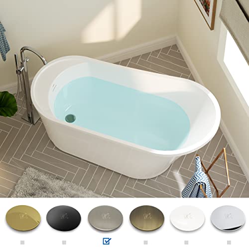 Zalorin 65" Freestanding Bathtub, Elegant Oval Shape, Double Walled Insulation Bathtub with Center Brushed Nickel Drain & Minimalist Linear Design Overflow