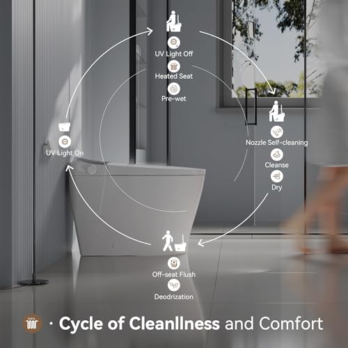 Zalorin Luxury Smart Toilet with Bidet Built In, Bidet Toilet with Heated Seat, Elongated Japanese Toilet with Automatic Flush, Dryer, Night Light, Digital Display