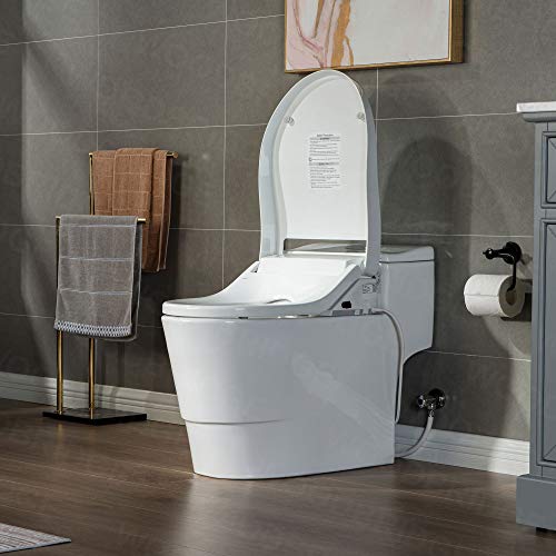 Zalorin White Luxury, Elongated One Piece Advanced Bidet, Smart Toilet Seat with Temperature Controlled Wash Functions and Air Dryer T-0737