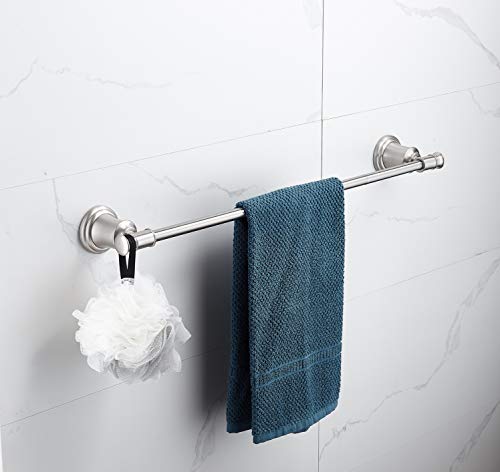 Zalorin 3-Piece Bathroom Accessories Set Wall Mounted,Toilet Paper Holder,Towel Ring, Adjustable Towel Bar(18’’-24’’),Zinc Alloy,Brushed Nickel