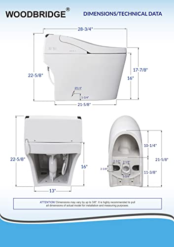 Zalorin B0960S Auto Flush, Auto Open & Auto Close, 1.28 GPF Single Flush Toilet with Intelligent Smart Bidet Seat and Wireless Remote Control, Chair Height