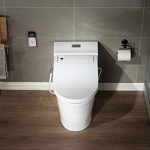 Zalorin White Luxury, Elongated One Piece Advanced Bidet, Smart Toilet Seat with Temperature Controlled Wash Functions and Air Dryer T-0737