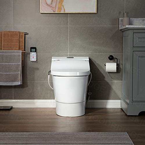 Zalorin White Luxury, Elongated One Piece Advanced Bidet, Smart Toilet Seat with Temperature Controlled Wash Functions and Air Dryer T-0737