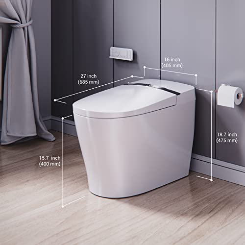 Zalorin Smart Toilet with Bidet Built In, One-piece Bidet Toilet with Auto-Flush, Warm Water, Air Drying Function, Heated Seat, Bathrooms Modern Elongated Toilet with LED Display
