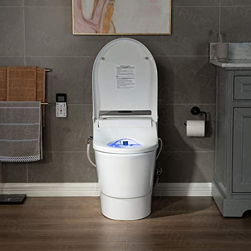 Zalorin White Luxury, Elongated One Piece Advanced Bidet, Smart Toilet Seat with Temperature Controlled Wash Functions and Air Dryer T-0737