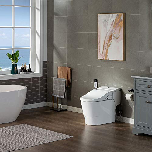 Zalorin White Luxury, Elongated One Piece Advanced Bidet, Smart Toilet Seat with Temperature Controlled Wash Functions and Air Dryer T-0737