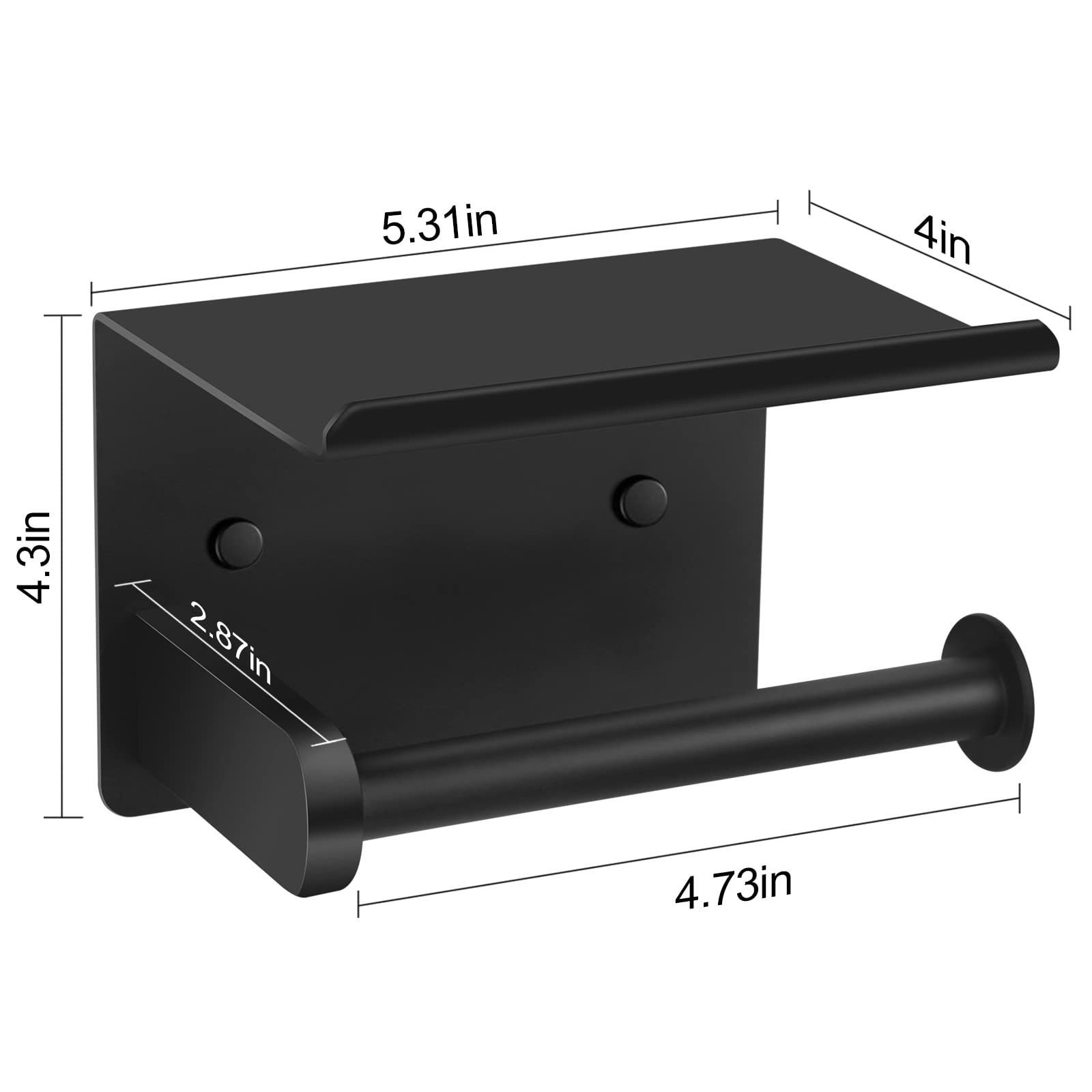 Zalorin Toilet Paper Holder, Matte Black Toilet Paper Holder with Shelf,Screw or Self Adhesive Toilet Paper Holder Wall Mount, Bathroom Toilet Paper Holder,Toilet Paper Roll Holder for Bathroom,Washroom