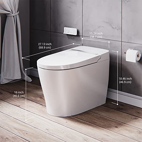 Zalorin Smart Toilet with bidet function, One-piece Toilet with Auto-Flush, Warm Water, Air Drying Function, Heated Seat, LED Nightlight, Includes Remote Control …