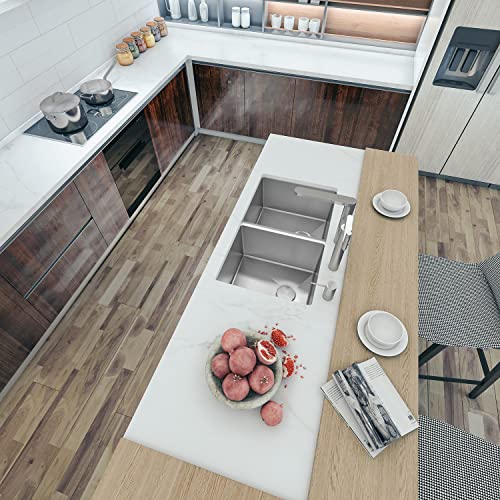 Zalorin 32" x 19" x 10" Undermount Double Bowl Kitchen Sink with 16 Gauge 304 Stainless Steel Satin Finish HU3219D-S-16G (Sink Only)