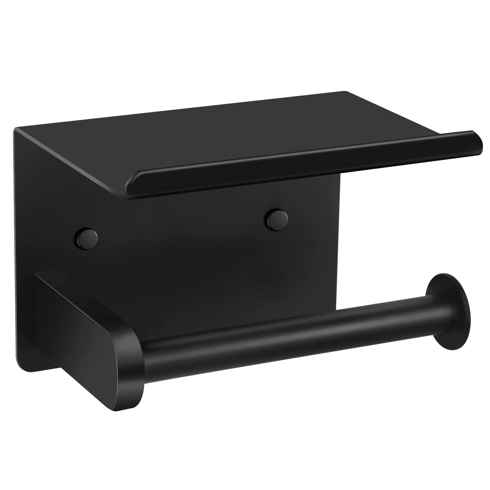 Zalorin Toilet Paper Holder, Matte Black Toilet Paper Holder with Shelf,Screw or Self Adhesive Toilet Paper Holder Wall Mount, Bathroom Toilet Paper Holder,Toilet Paper Roll Holder for Bathroom,Washroom