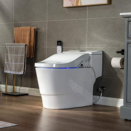 Zalorin White Luxury, Elongated One Piece Advanced Bidet, Smart Toilet Seat with Temperature Controlled Wash Functions and Air Dryer T-0737