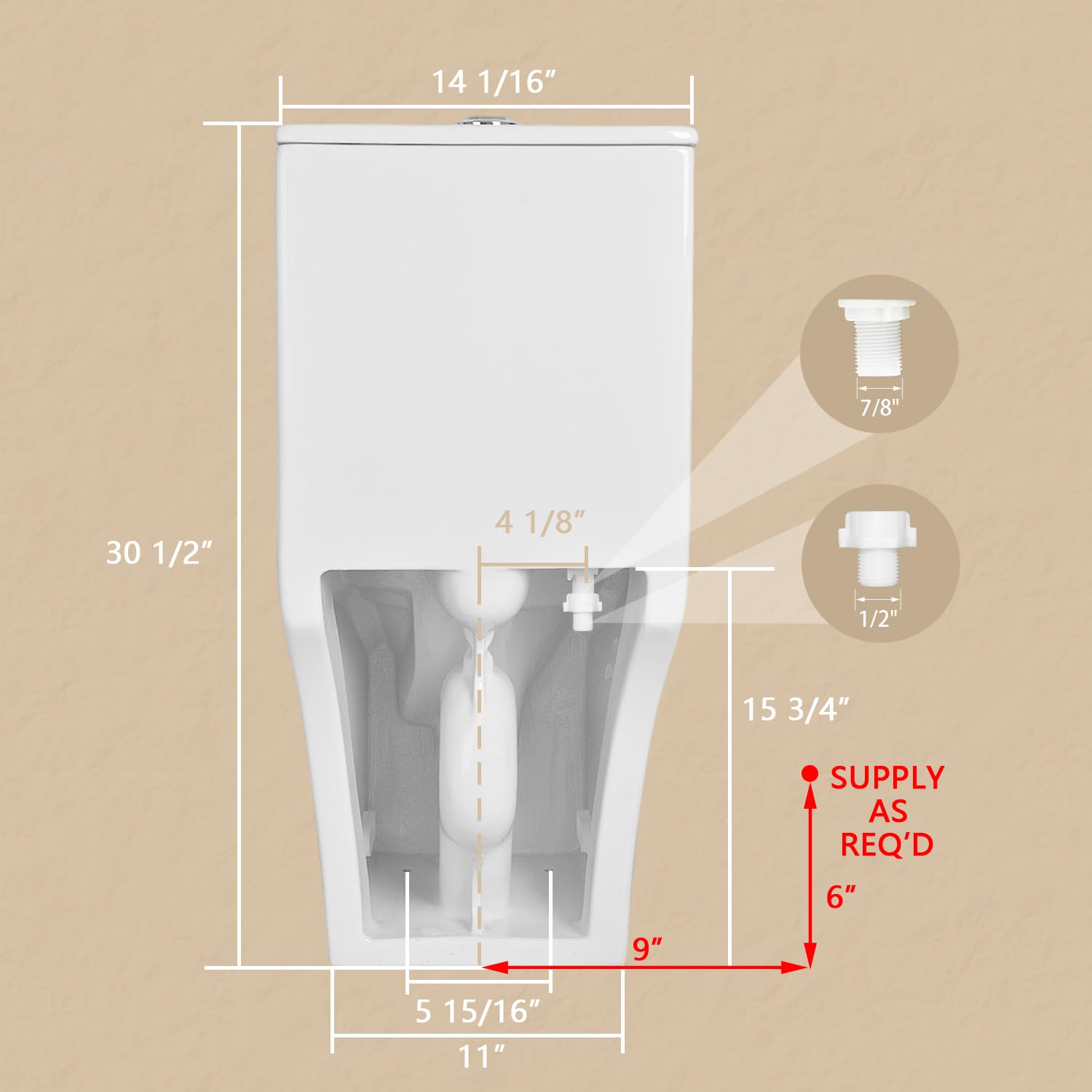 Zalorin One Piece Toilet, Modern Elongated Toilet Power Dual Flush 1.1/1.6 GPF Toilet for Bathroom 12" Rough in Rectangular Bowl, 1000g MaP