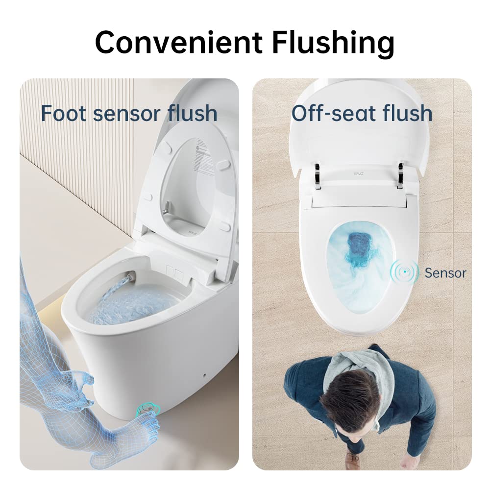 Zalorin Smart Toilet,One Piece Bidet Toilet for Bathrooms,Modern Elongated Toilet with Warm Water,Dual Auto Flush,Foot Sensor Operation,Heated Bidet Seat,Electric Tankless Toilets with LED Display E16