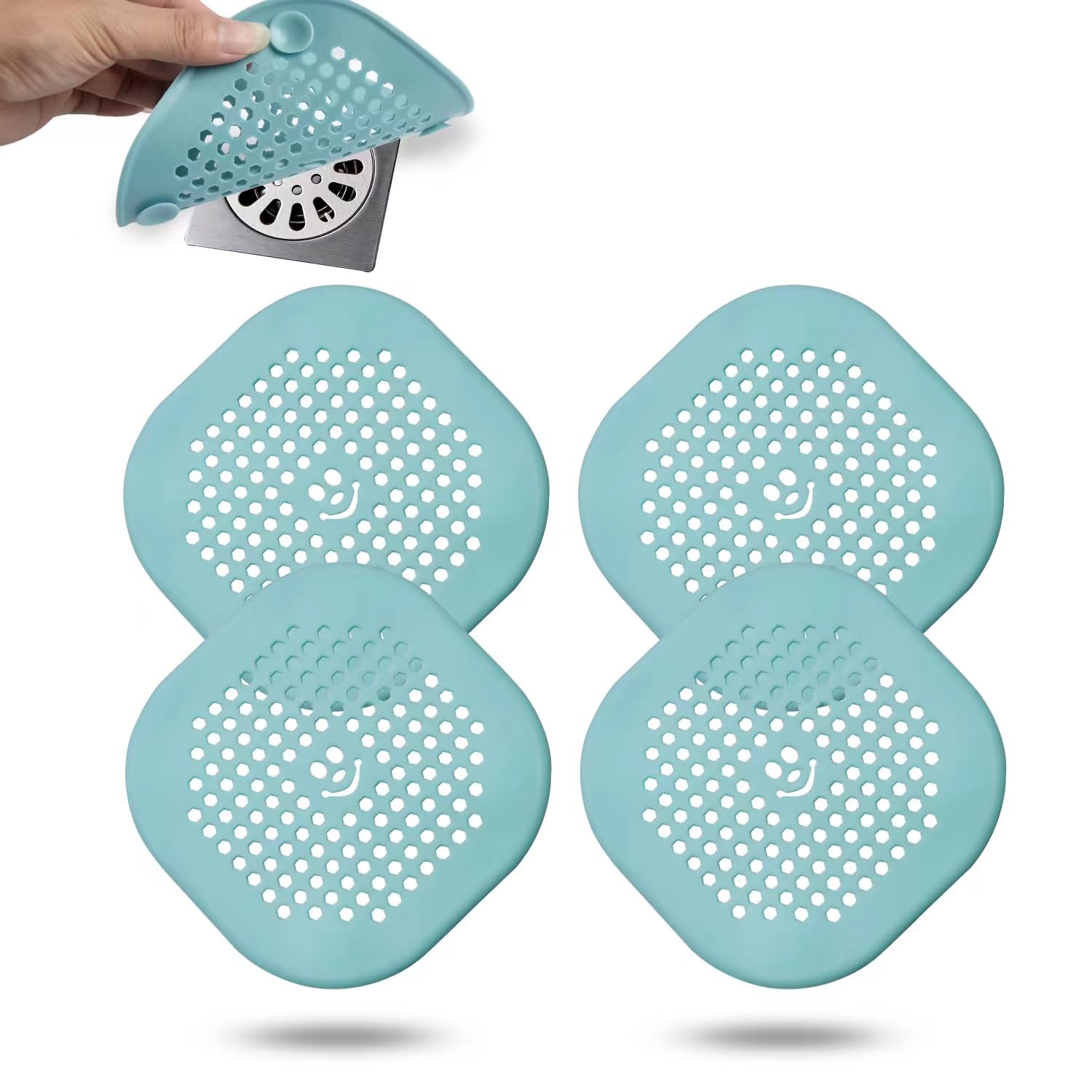 Zalorin 4 Pack Shower Drain Hair Catcher Bathroom Accessories Durable Silicone Drain Cover Sink Drain Strainer Hair Stopper for Shower Kitchen Bathroom Tub Light Blue