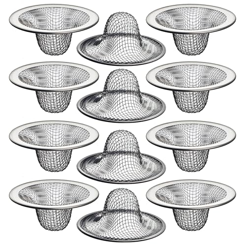 Zalorin 12 Pack - 2.125" Top / 1" Basket- Mesh Sink Drain Strainer Hair Catcher for Bathroom Sink, Utility, Slop, Laundry, RV and Lavatory