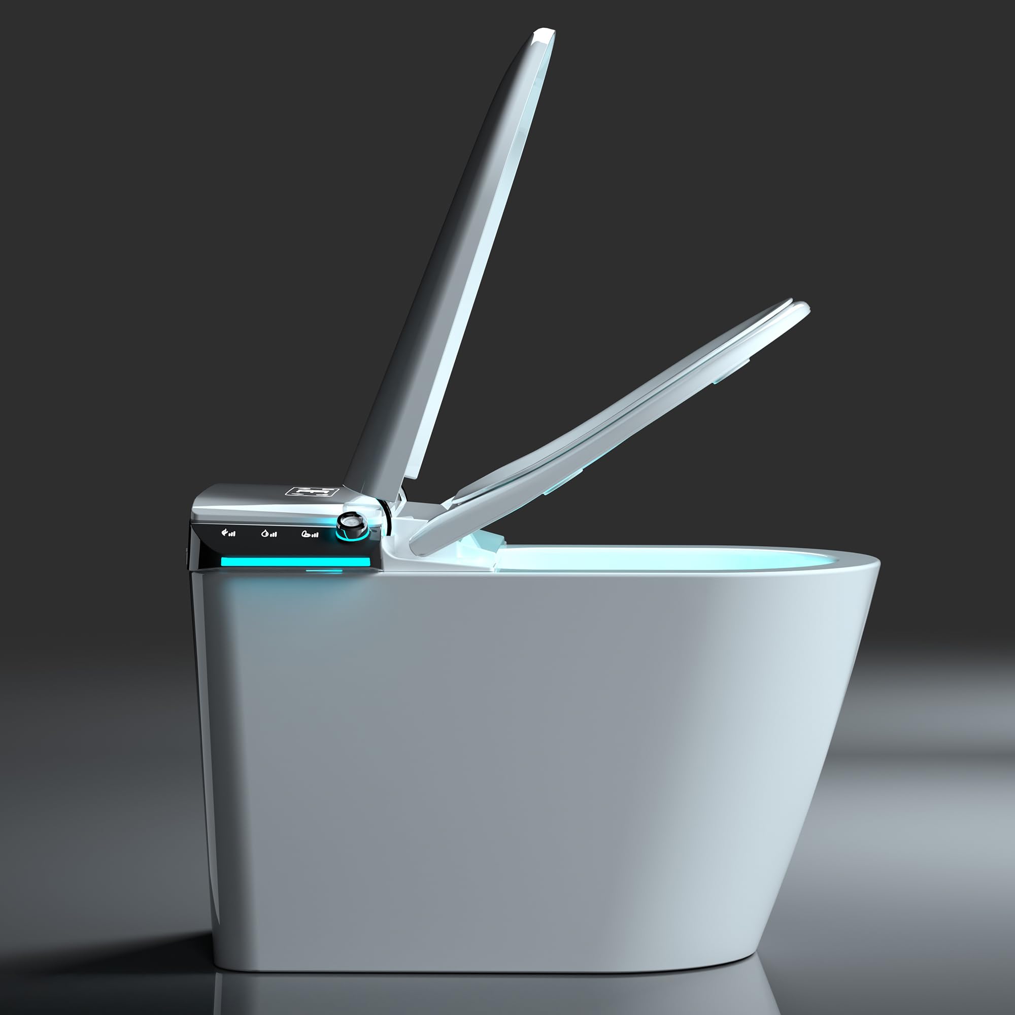 Zalorin Toilet with Auto Open/Close Lid, Bidet Toilet Pump-assisted, Blackout Flush, Heated Seat, Dual Auto Flush, Warm Water, Foot Sensor Operation, Tankless Elongated Toilets with LED Display