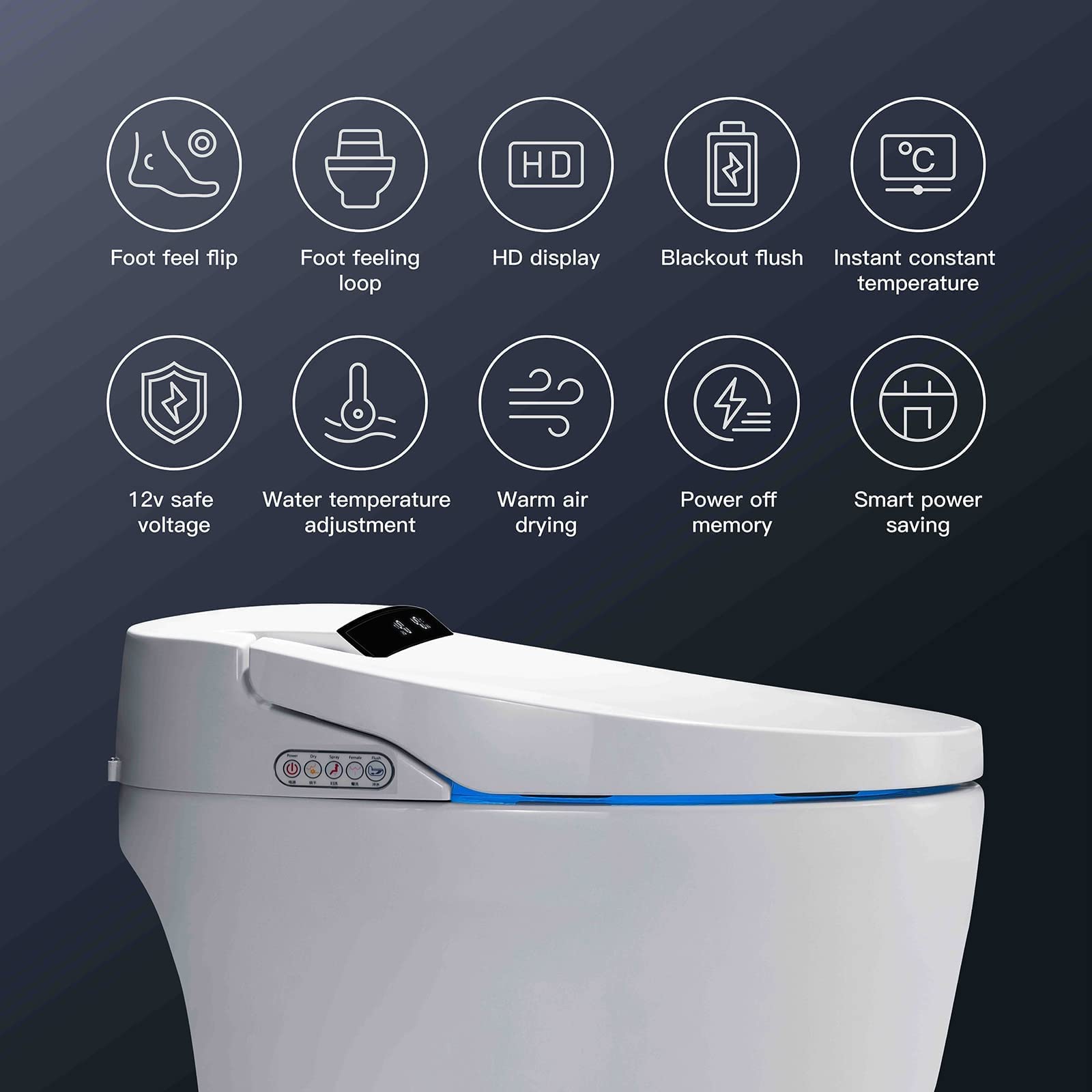 Zalorin Smart Toilet, One Piece Bidet Toilet for Bathrooms, Toilet with Warm Water Sprayer & Dryer, Foot Sensor Operation, Heated Bidet Seat, Auto Smart Toilet with LED Display