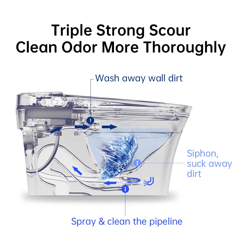 Zalorin Smart Toilet,One Piece Bidet Toilet for Bathrooms,Modern Elongated Toilet with Warm Water,Dual Auto Flush,Foot Sensor Operation,Heated Bidet Seat,Electric Tankless Toilets with LED Display E16