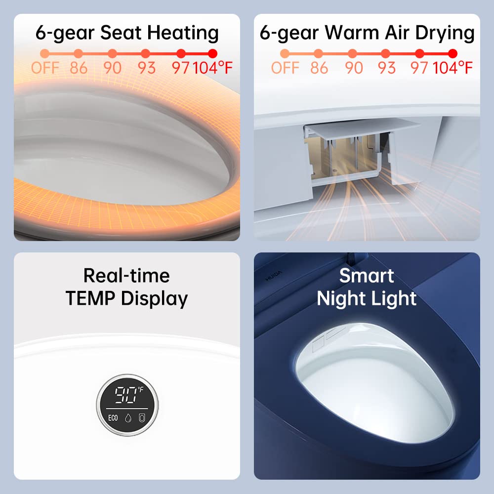 Zalorin Smart Toilet,One Piece Bidet Toilet for Bathrooms,Modern Elongated Toilet with Warm Water,Dual Auto Flush,Foot Sensor Operation,Heated Bidet Seat,Electric Tankless Toilets with LED Display E16